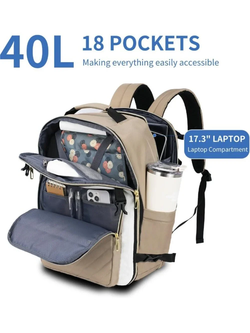 Stylish 40L Waterproof Laptop Backpack for Women | College & Business Use